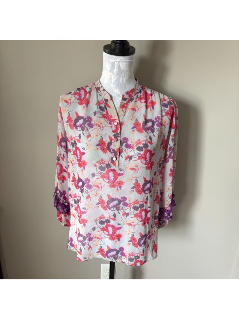 MISA LA Womens Long Sleeve Floral Blouse Pink Ruffled Cottagecore Small - Picture 6 of 6